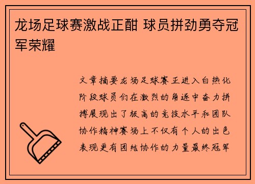 龙场足球赛激战正酣 球员拼劲勇夺冠军荣耀